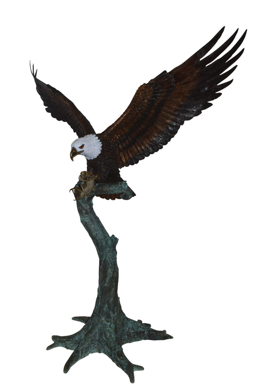 Eagle on a Tree with white face Bronze Statue -  Size: 40"L x 70"W x 90"H.