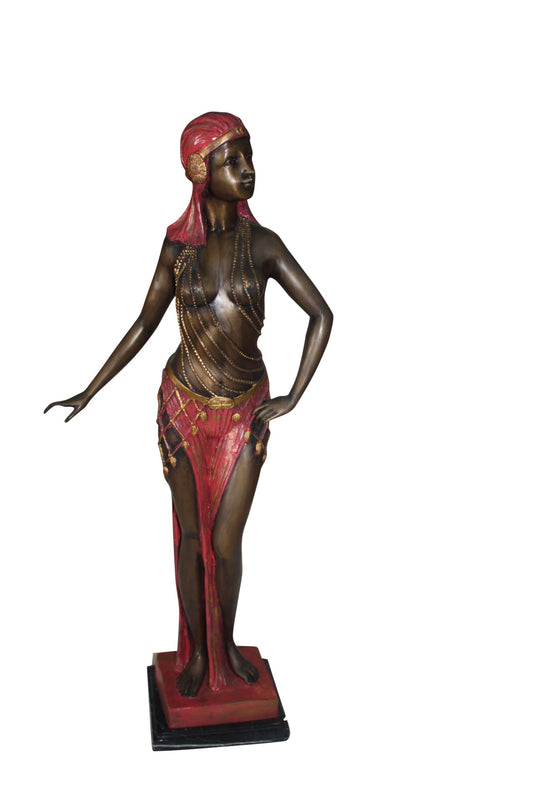 Egyptian lady Bronze Statue -  Size: 7"L x 6"W x 28"H. 