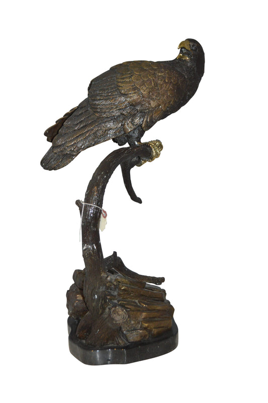 Falcon On a Branch Bronze Statue -  Size: 15"L x 15"W x 28"H.