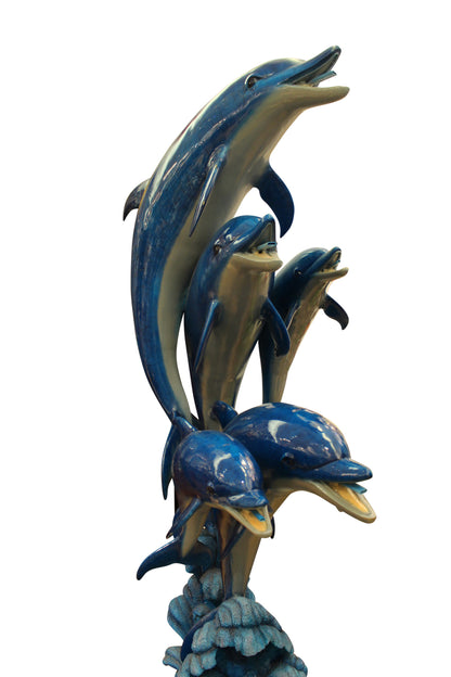 Five Dolphins On Wave Bronze Statue/Fountain  -  Size: 47"L x 27"W x 84"H. 