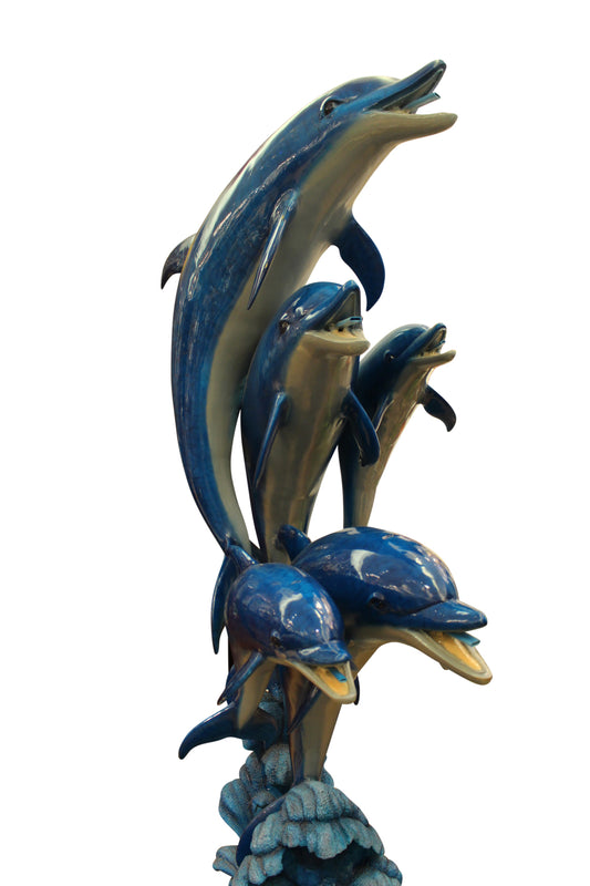 Five Dolphins On Wave Bronze Statue/Fountain  -  Size: 47"L x 27"W x 84"H. 