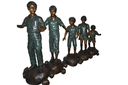Five Kids Walking on Rocks Bronze Statues -  Size: "L x "W x "H.
