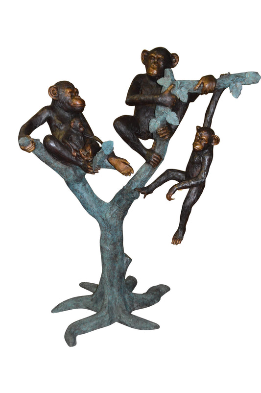 Four Monkeys On A Tree Bronze Statue  -  Size: 35"L x 61"W x 80"H. 