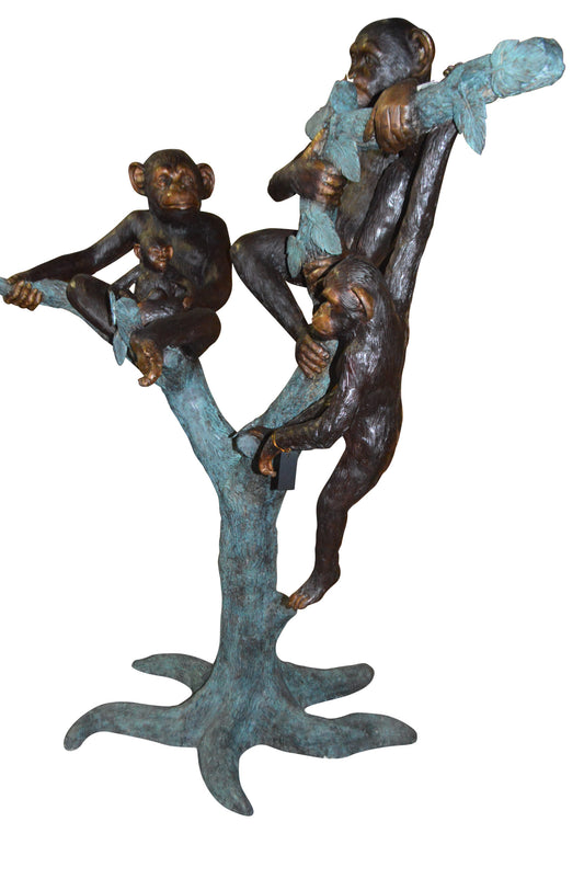 Four Monkeys On A Tree Bronze Statue  -  Size: 35"L x 61"W x 80"H. 