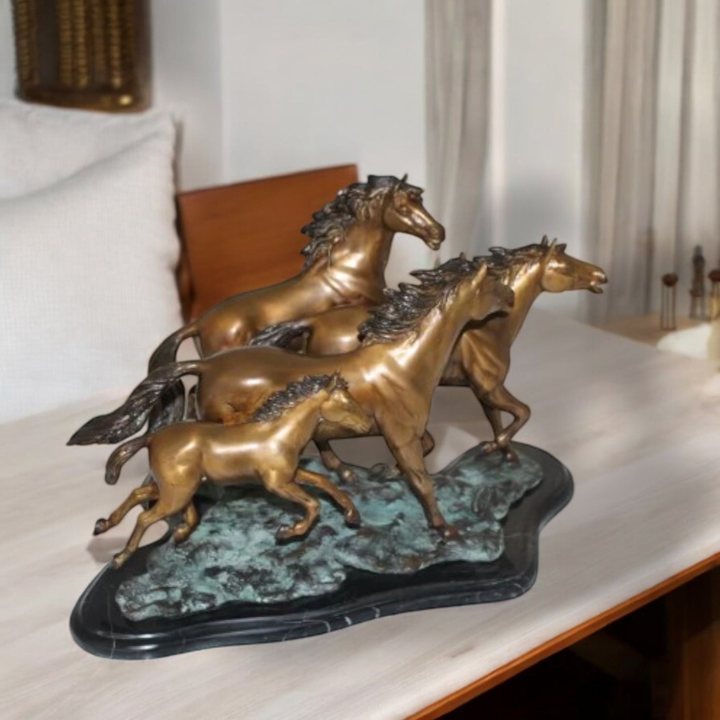 Four horses running Bronze Statue -  Size: 20"L x 14"W x 12"H.