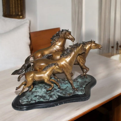 Four horses running Bronze Statue -  Size: 20"L x 14"W x 12"H.