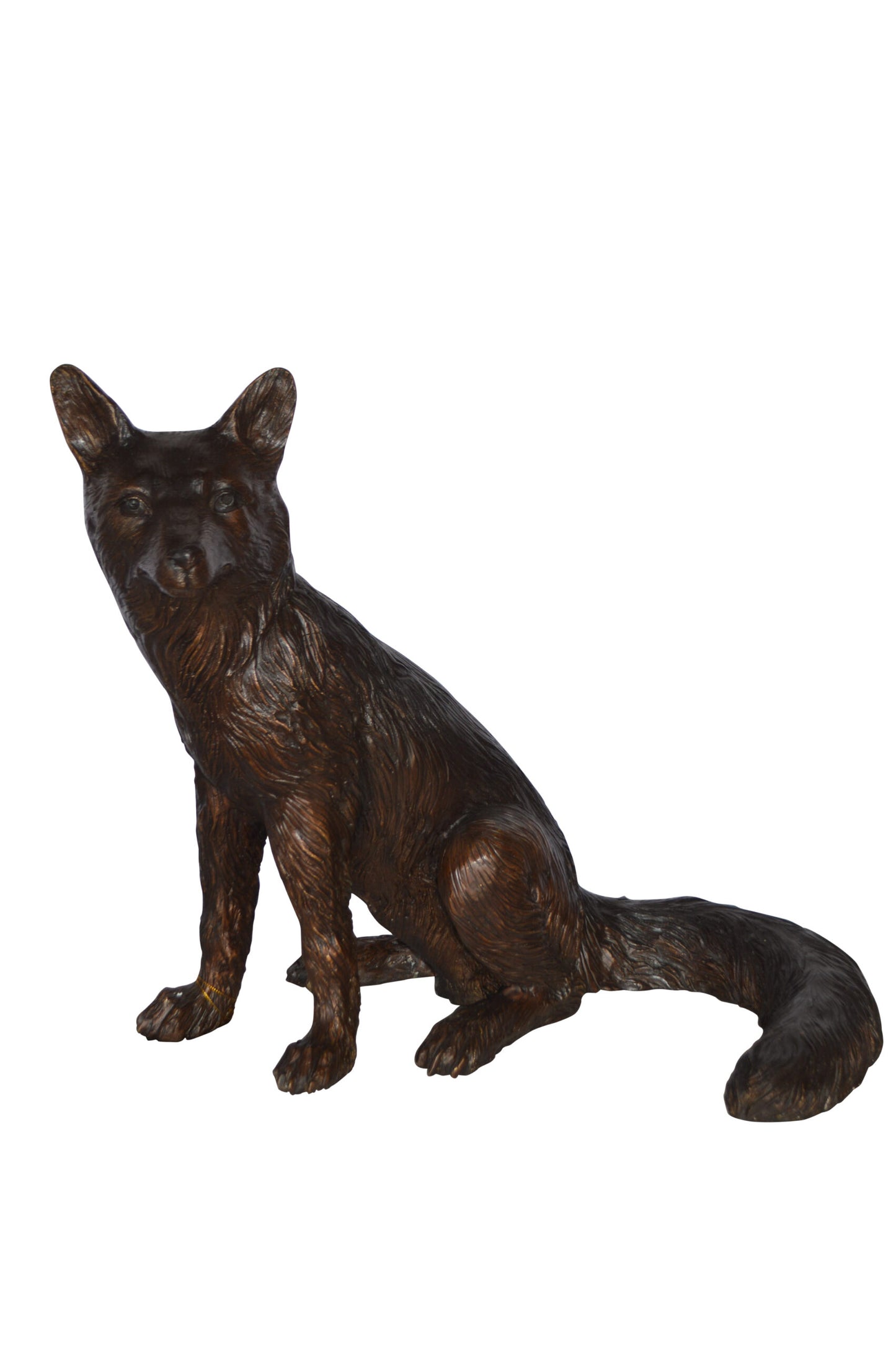 Fox Sitting Bronze Statue -  Size: 23"L x 17"W x 20"H.