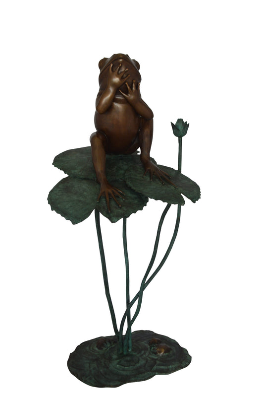 Frog on Lotus Bronze fountain Statue -  Size: 22"L x 20"W x 44"H. 