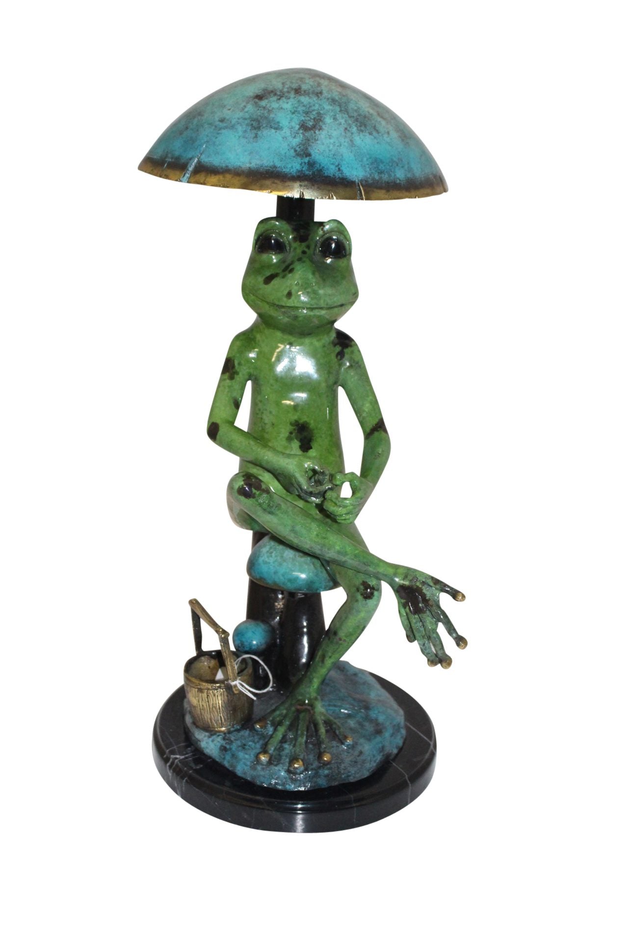 Frog with Umbrella Bronze Statue -  Size: 11"L x 10"W x 22"H. 