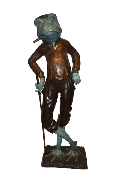 Frog With Cigar Plays Golf Bronze Statue -  Size: 24"L x 15"W x 64"H.