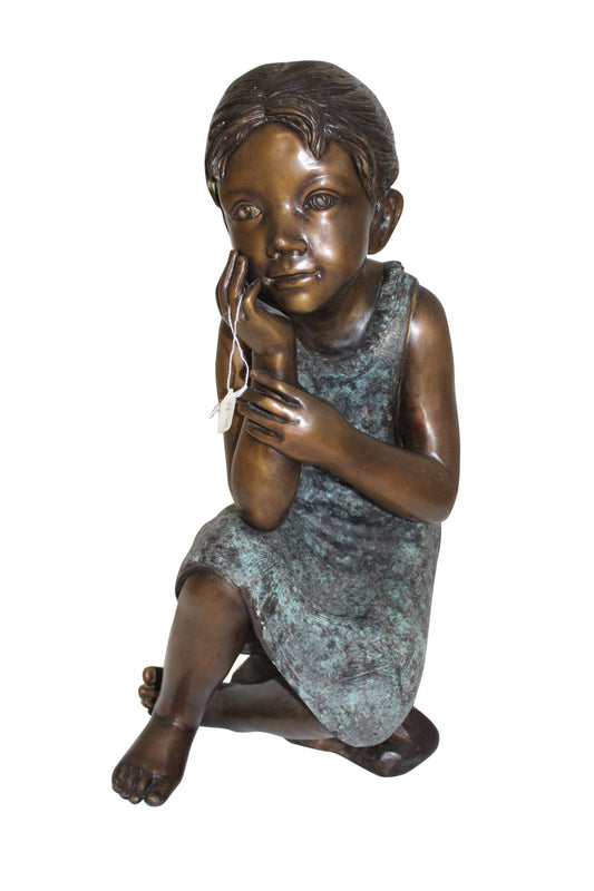 Girl in the sun -Sunny day Bronze Statue -  Size: 10"L x 11"W x 21"H. 