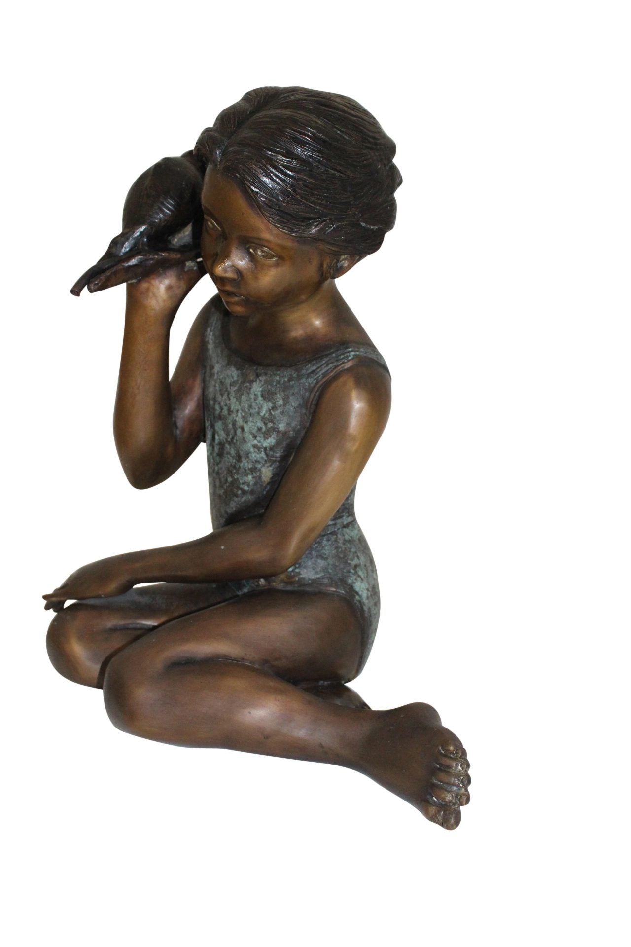 Girl listening to a Shell fountain-Bronze Statue -  Size: 17"L x 10"W x 20"H. 