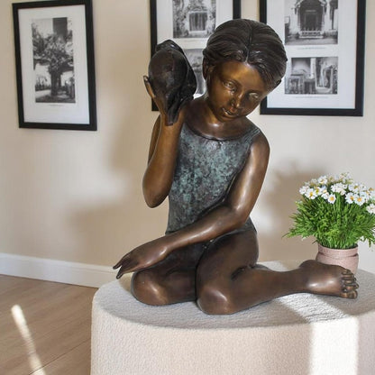 17" Girl listening To A Shell Fountain Statue
