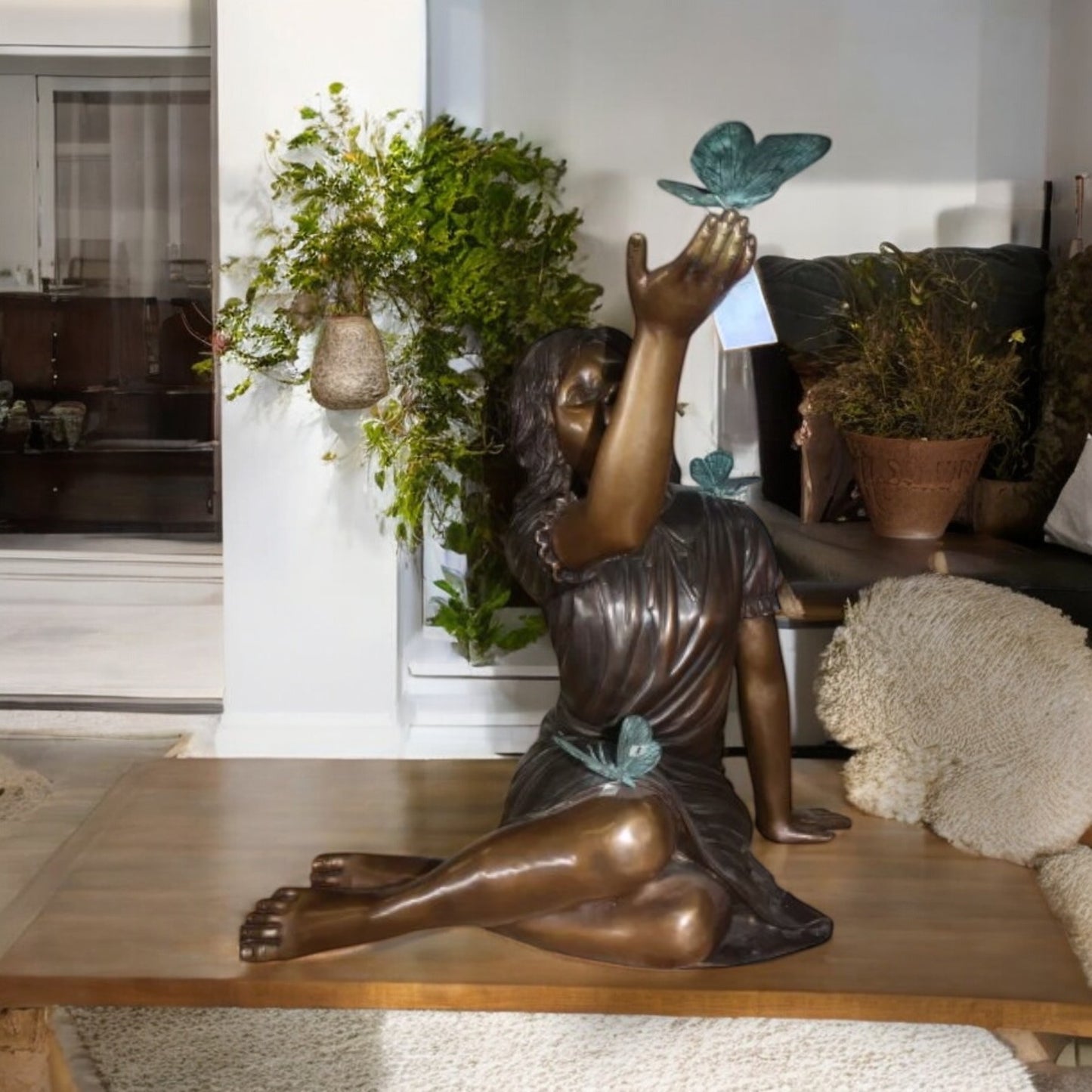 Girl with butterflies  - Bronze Statue