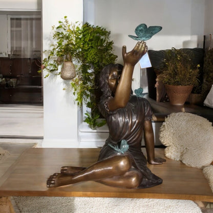 Girl with butterflies  - Bronze Statue