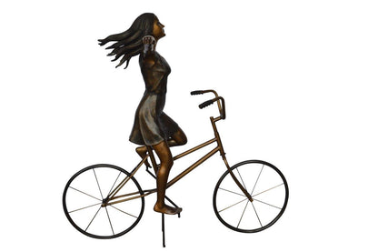Girl Riding Hands Free life Size Bronze Statue -  Size: 53"L x 62"W x 61"H.