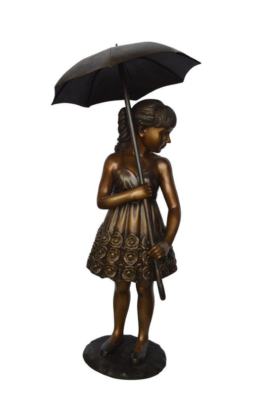 Girl with Elegant Dress W Umbrella Bronze Statue -  Size: 22"L x 22"W x 48"H.