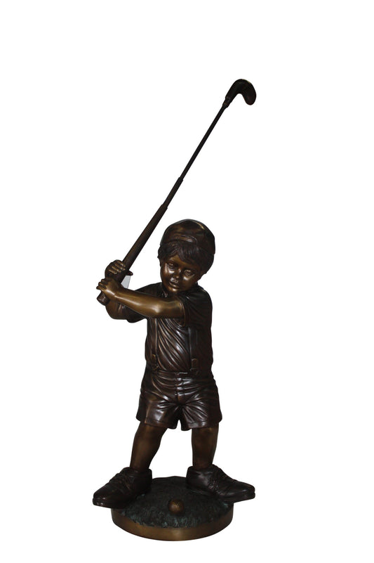 Golfer Boy Bronze - Big shoes -  Size: 18"L x 14"W x 49"H. 