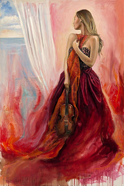 Soraia in Red Painting by Harry Mccormick - Acrylic -  Size: 36"L x 48"W x 2"H.