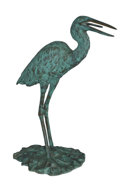 Heron Fountain Bronze Statue -  Size: 14"L x 24"W x 26"H.
