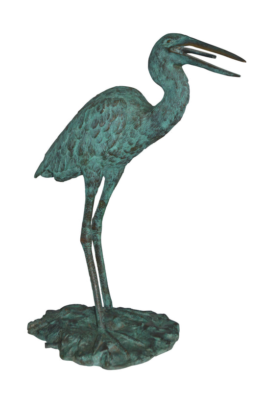 Heron Fountain Bronze Statue -  Size: 14"L x 24"W x 26"H.