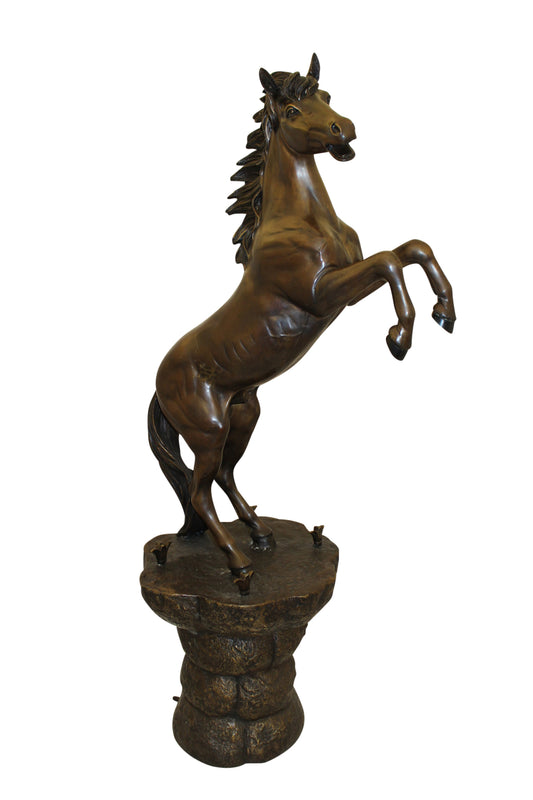 Horse on a Rock Fountain Bronze Statue -  Size: 20"L x 18"W x 56"H. 