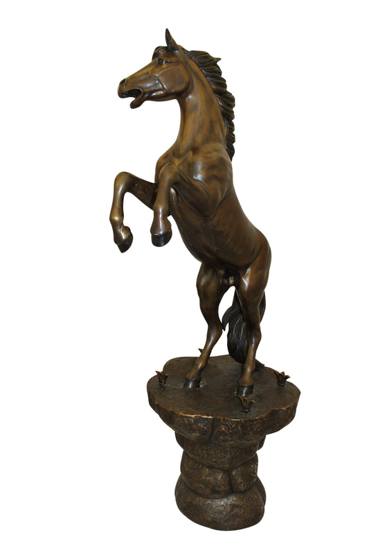 Horse on a Rock Fountain Bronze Statue -  Size: 20"L x 18"W x 56"H. 