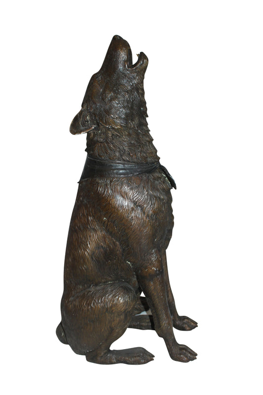 Howling Wolf Bronze Statue -  Size: 16"L x 20"W x 37"H. 