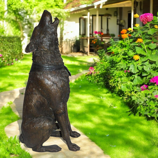Howling Wolf Bronze Statue -  Size: 16"L x 20"W x 37"H.