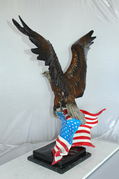 Eagle with American Flag Bronze Statue -  Size: 32"L x 14"W x 35"H. 