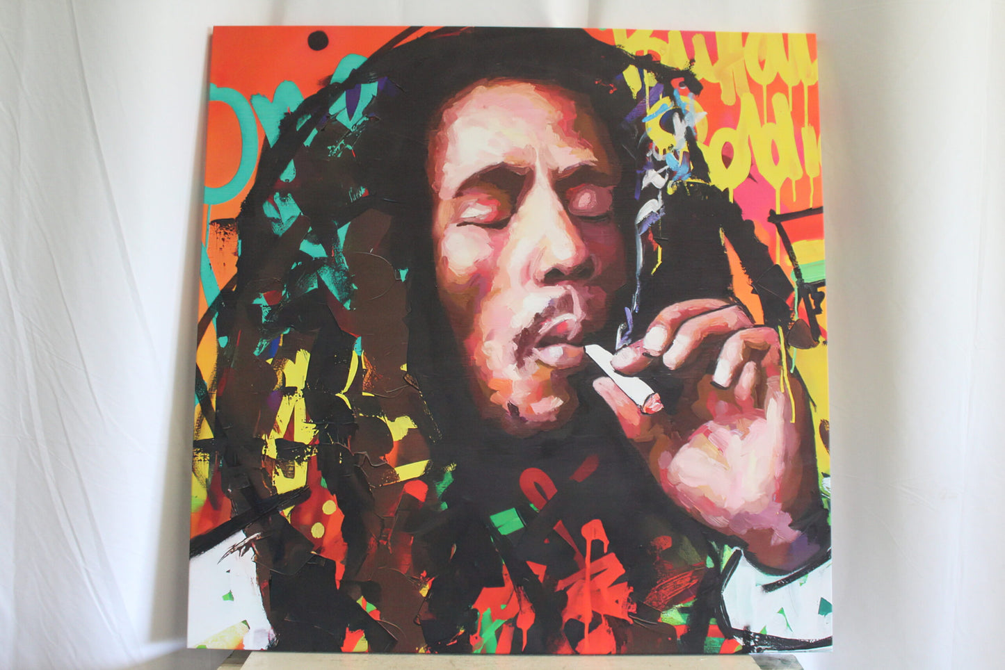 Oversized Bob Marley Eclectic Pop Art Stretched Canvas Ready to Hange 43 x 43
