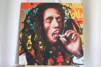 Oversized Bob Marley Eclectic Pop Art Stretched Canvas Ready to Hange 43 x 43