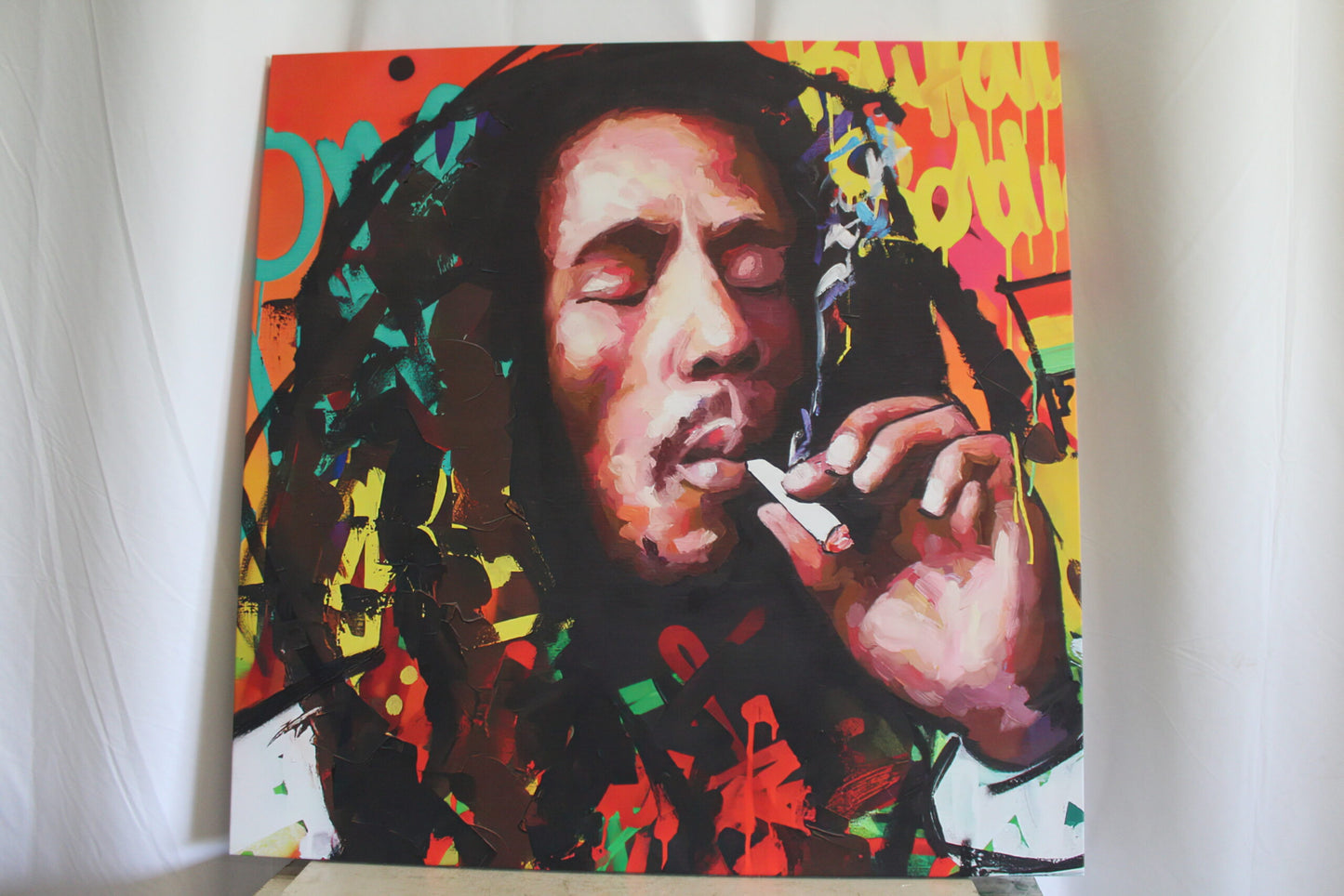 Oversized Bob Marley Eclectic Pop Art Stretched Canvas Ready to Hange 43 x 43