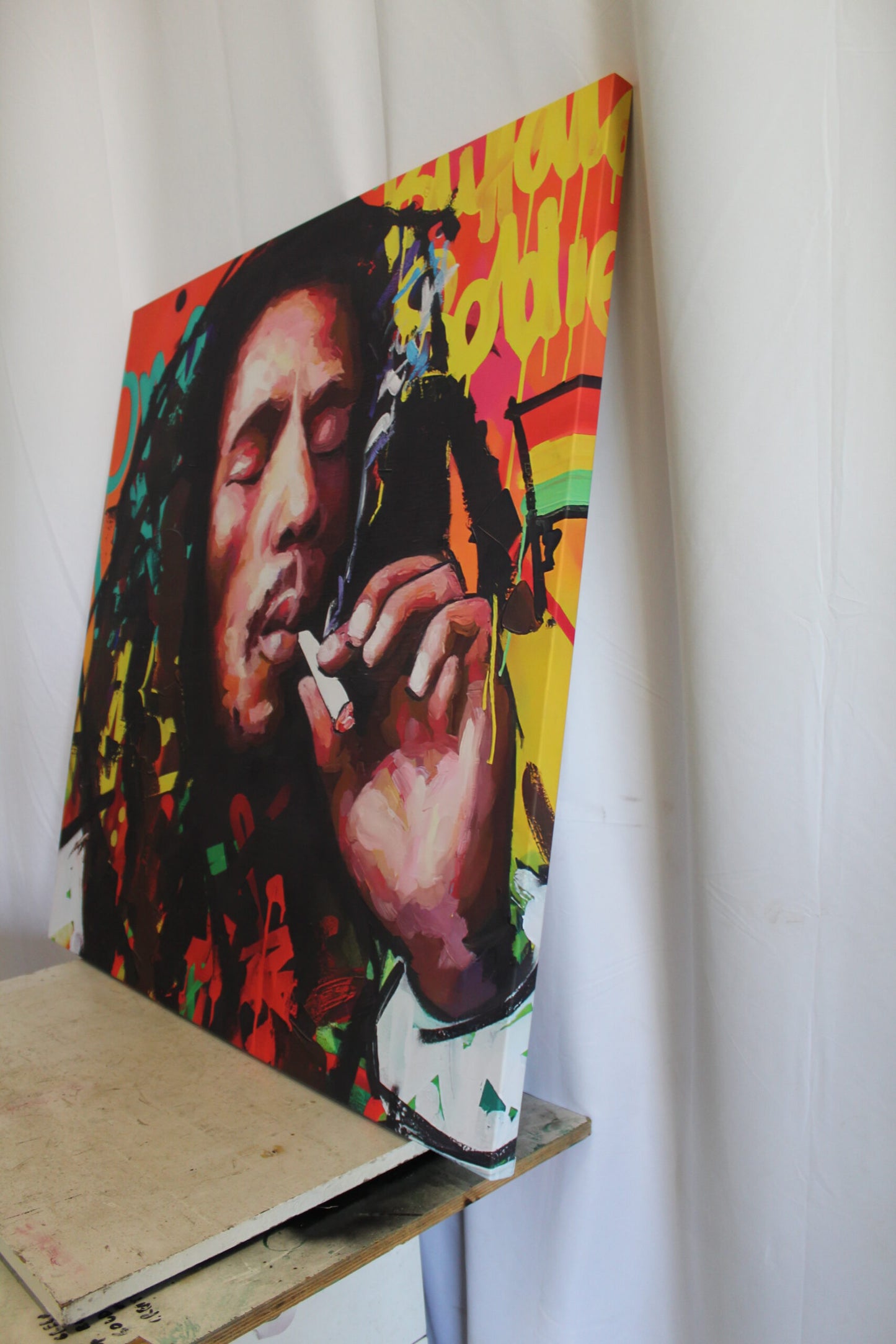 Oversized Bob Marley Eclectic Pop Art Stretched Canvas Ready to Hange 43 x 43