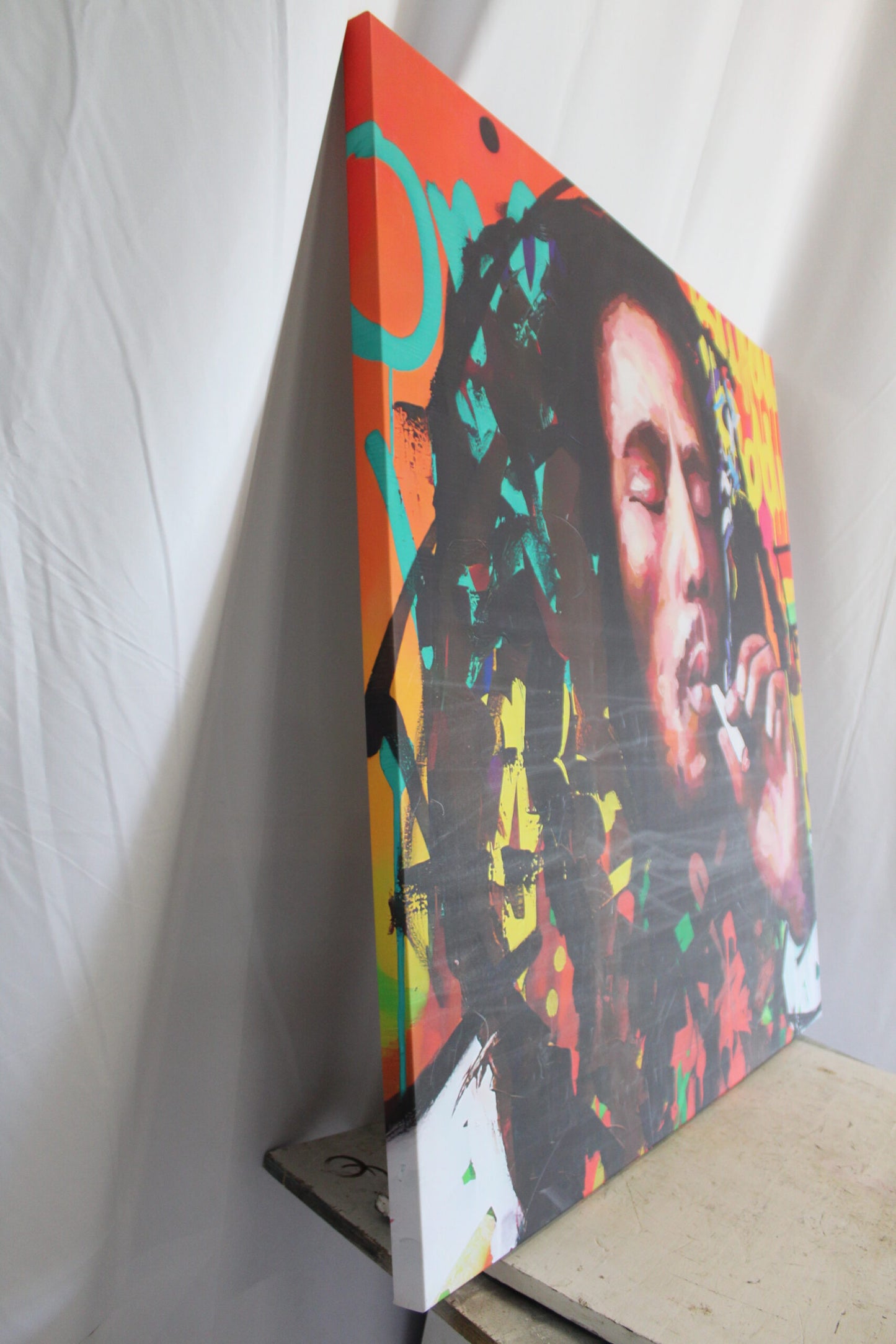 Oversized Bob Marley Eclectic Pop Art Stretched Canvas Ready to Hange 43 x 43