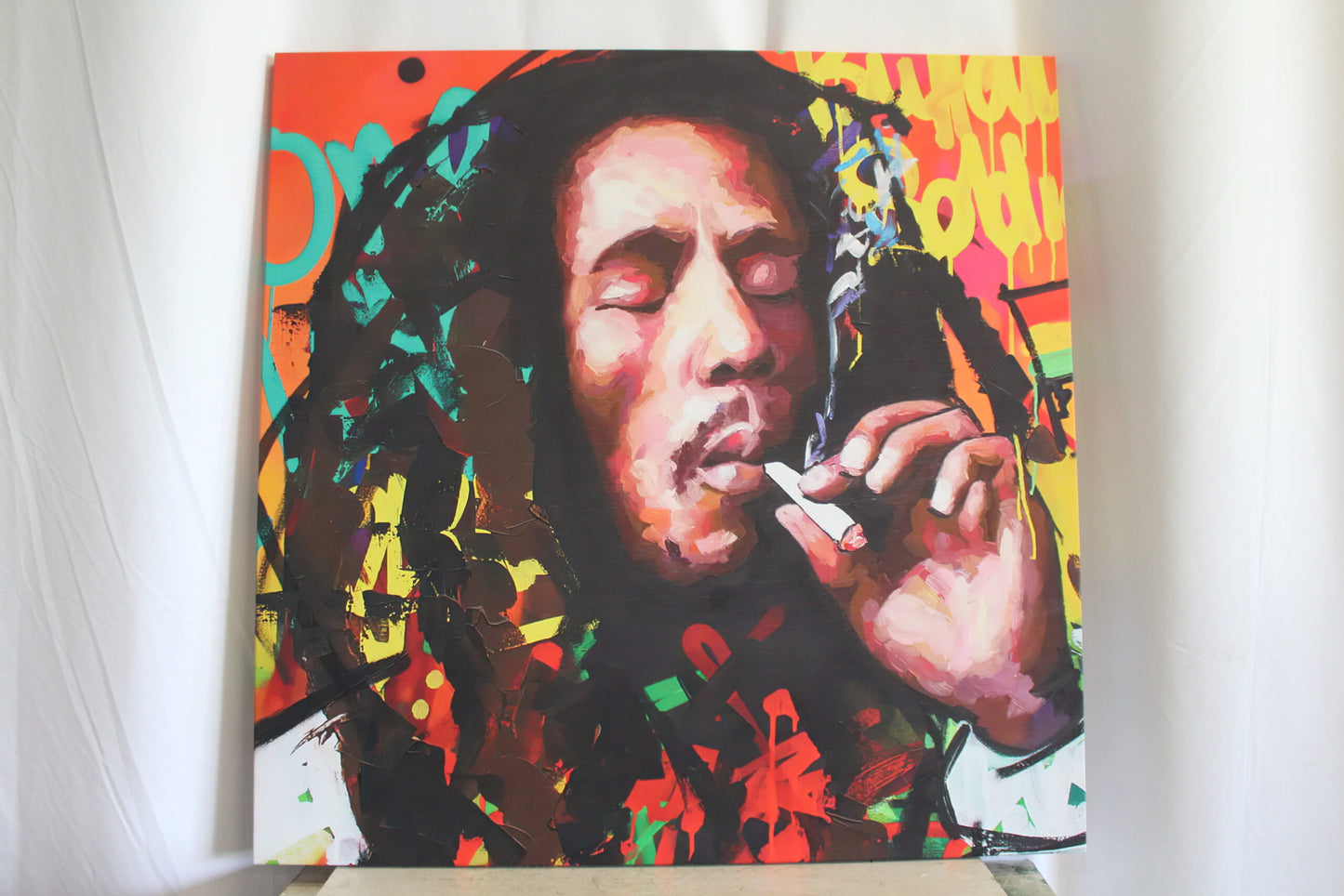 Oversized Bob Marley Eclectic Pop Art Stretched Canvas Ready to Hange 43 x 43