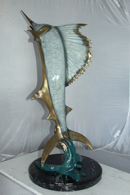 One Sailfish Jumping of the ware - Bronze Statue -  Size: 16"L x 16"W x 39"H. 