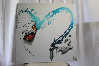 Framed Giant Mickey Mouse Pop Art Heart Painting on Canvas Ready to Hang 57 x 57