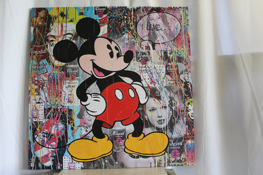 Oversized Framed Mickey Mouse on Eclectic Modern Backdrop Canvas 55 x 55