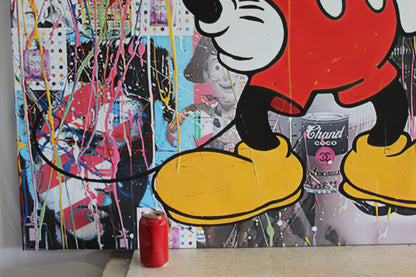 Oversized Framed Mickey Mouse on Eclectic Modern Backdrop Canvas 55 x 55