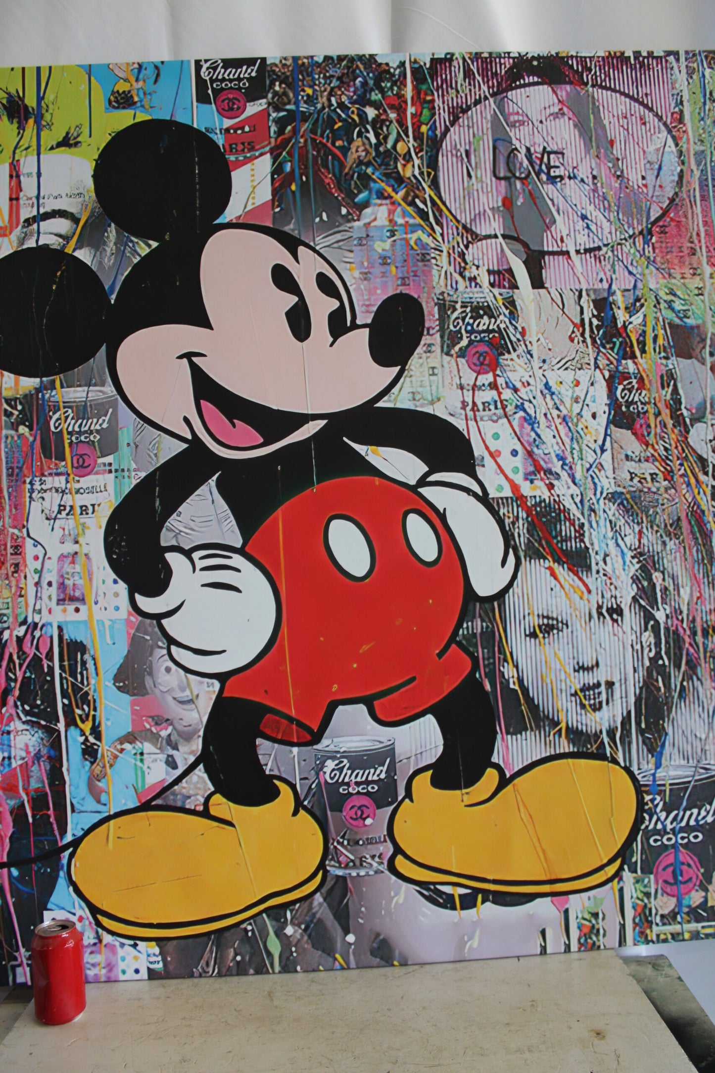 Oversized Framed Mickey Mouse on Eclectic Modern Backdrop Canvas 55 x 55