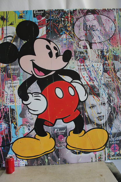 Oversized Framed Mickey Mouse on Eclectic Modern Backdrop Canvas 55 x 55