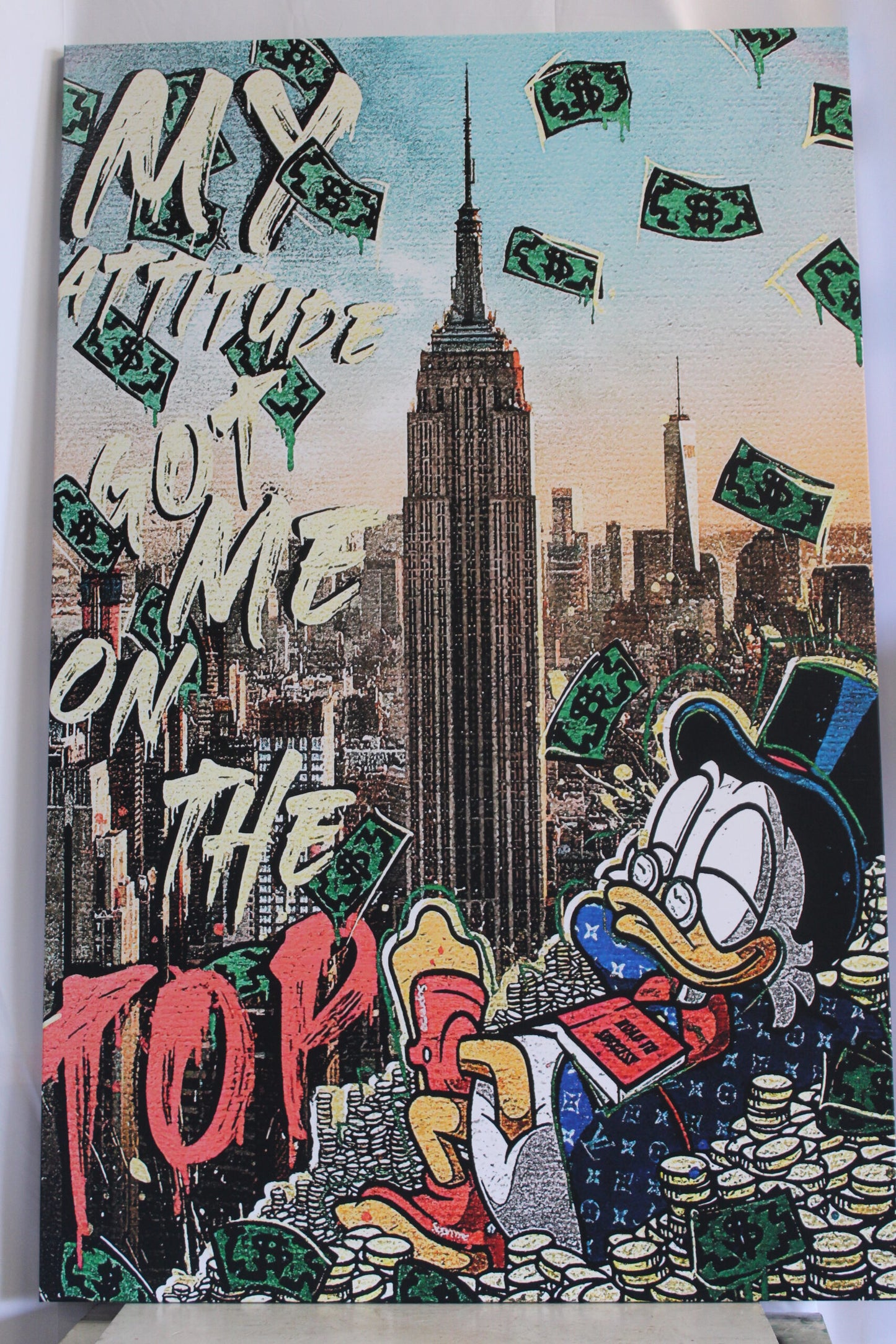 Giant Canvas of Donald Duck in NYC Stretched Ready to Hang Painting 70 x 45