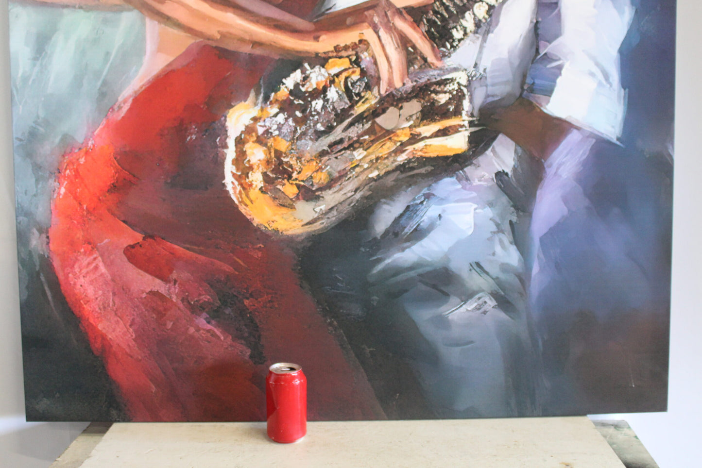 Giant Intimate Jazz Lovers Embracing Stretched Canvas Painting 70 x 45