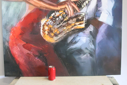 Giant Intimate Jazz Lovers Embracing Stretched Canvas Painting 70 x 45