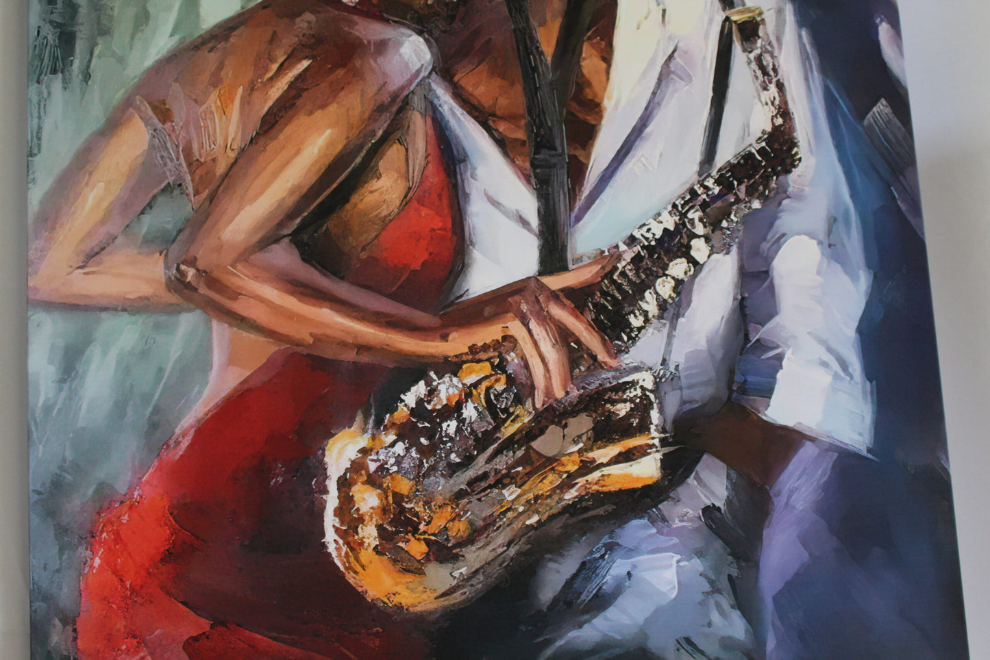 Giant Intimate Jazz Lovers Embracing Stretched Canvas Painting 70 x 45