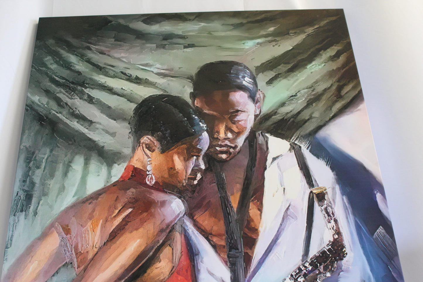 Giant Intimate Jazz Lovers Embracing Stretched Canvas Painting 70 x 45