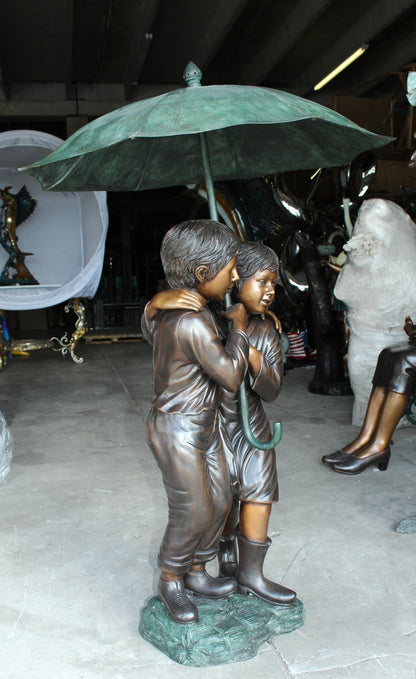 Two Kids Holding an Umbrella - Bronze Statue - Fountain -  90"L x 34"W x 90"H. 