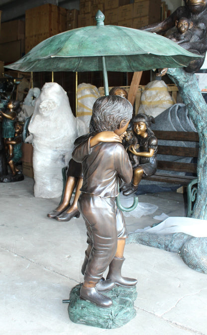 Two Kids Holding an Umbrella - Bronze Statue - Fountain -  90"L x 34"W x 90"H. 