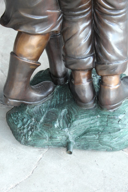 Two Kids Holding an Umbrella - Bronze Statue - Fountain -  90"L x 34"W x 90"H. 